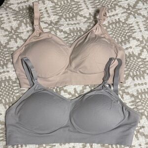 Auden Seamless Wireless Nursing Bra in Blush Pink and Light Gray